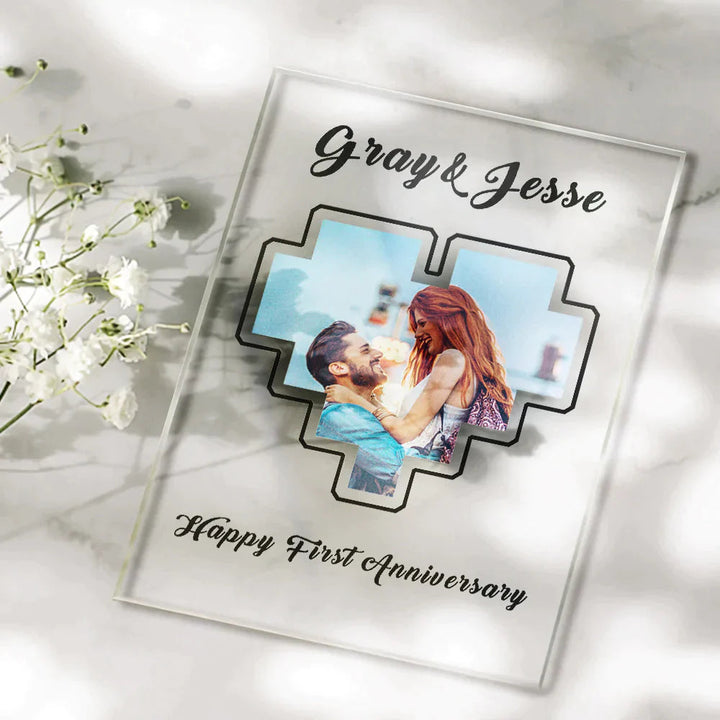 Custom Heart Photo Plaque Acrylic Keychain With Text Anniversary Gift