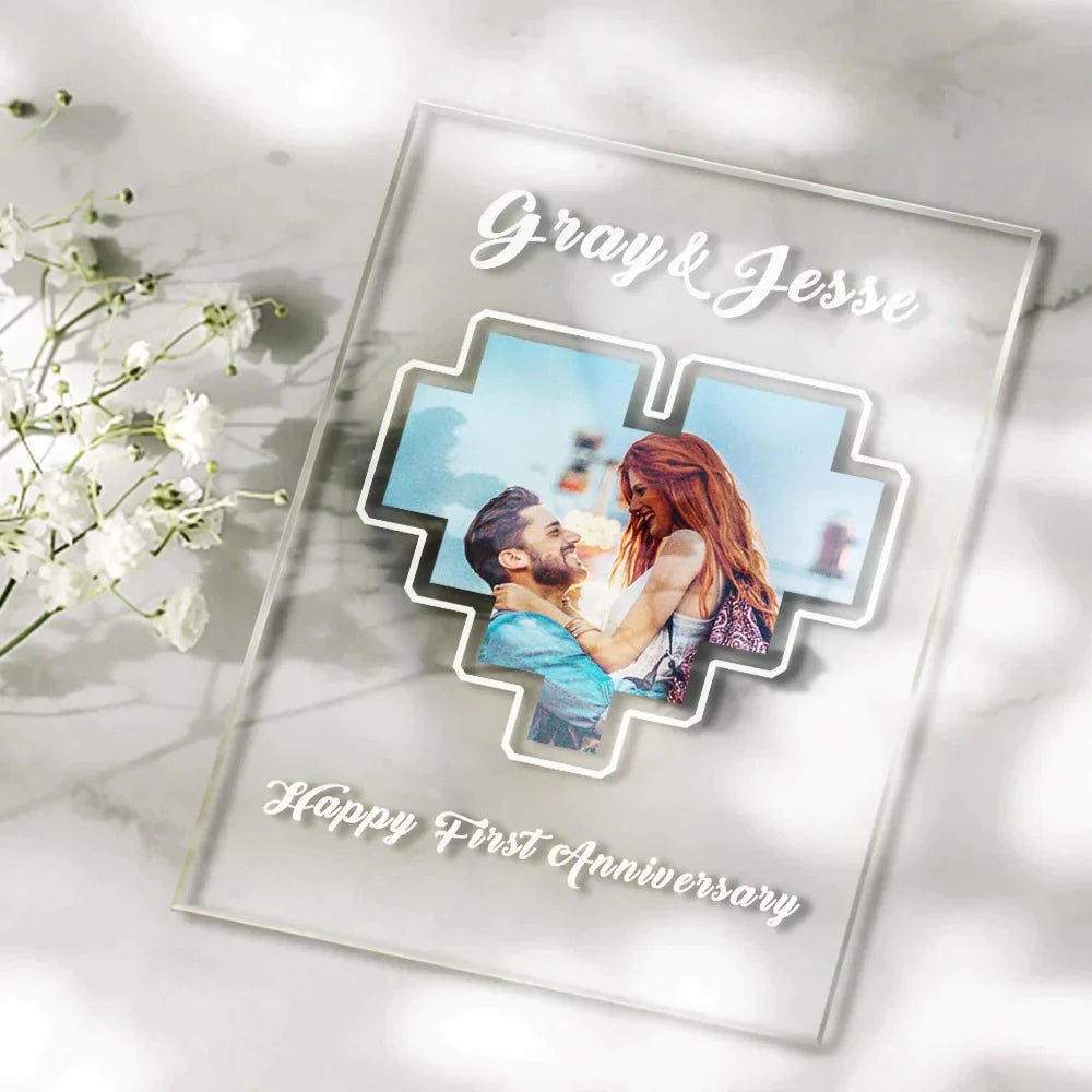 Custom Heart Photo Plaque Acrylic Keychain With Text Anniversary Gift
