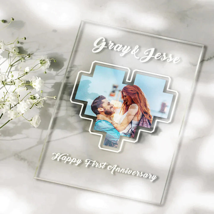 Custom Heart Photo Plaque Acrylic Keychain With Text Anniversary Gift