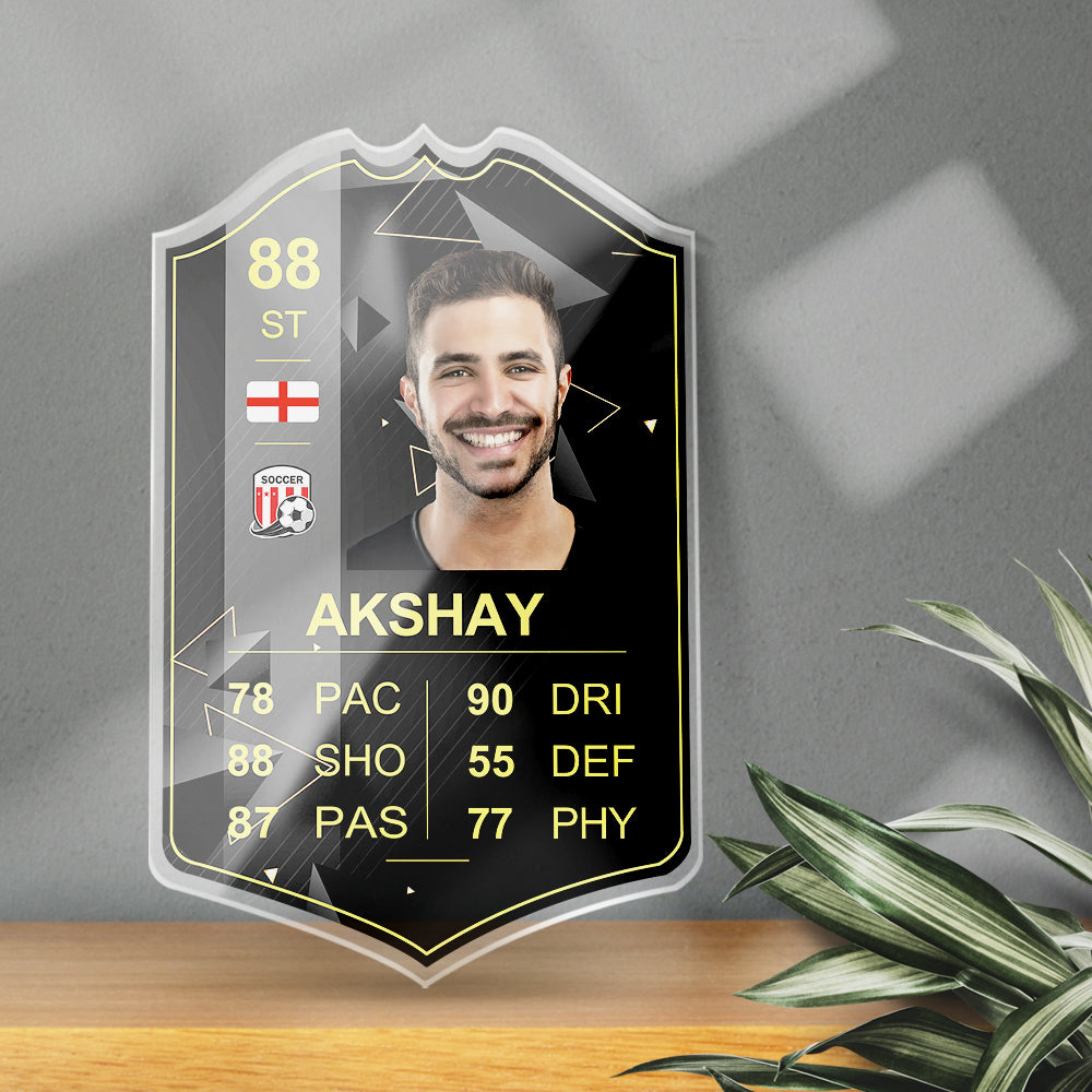 Custom Photo Cartoon-Style Football Scorecard Acrylic Game Card – Personalized Soccer Gift for Fans