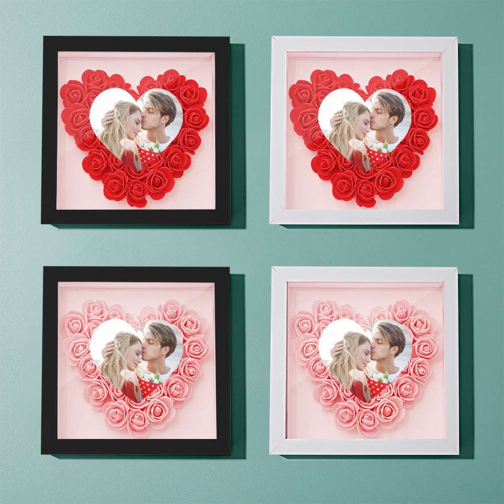 Custom Photo Flower Shadow Box Personalized Heart Flower Shadowbox Frame Gift