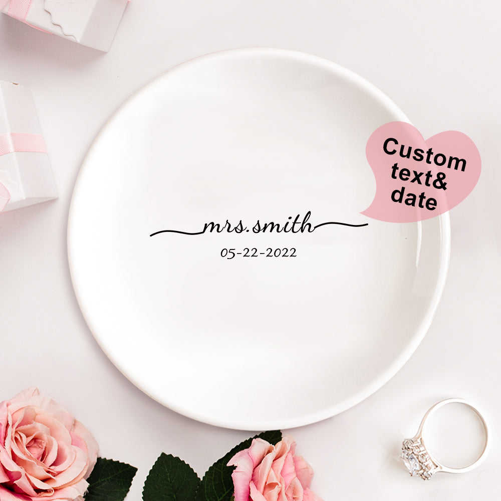 Custom Engagement Ring Dish Personalized Wedding Ring Dish Ceramic Jewelry Dish Ring Holder Bridesmaid Gift