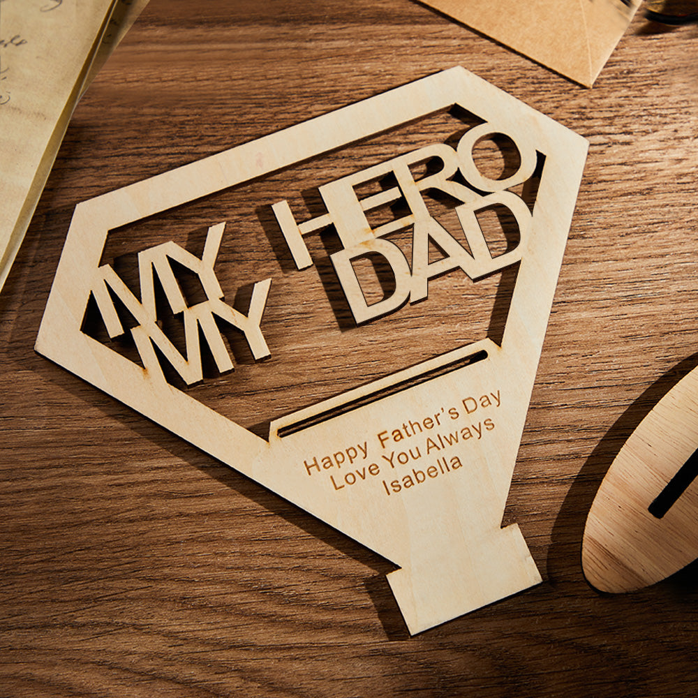 Custom Engraved MY DAD MY HERO Wooden Plaque Stand Personalized Keepsake Father's Day Gifts