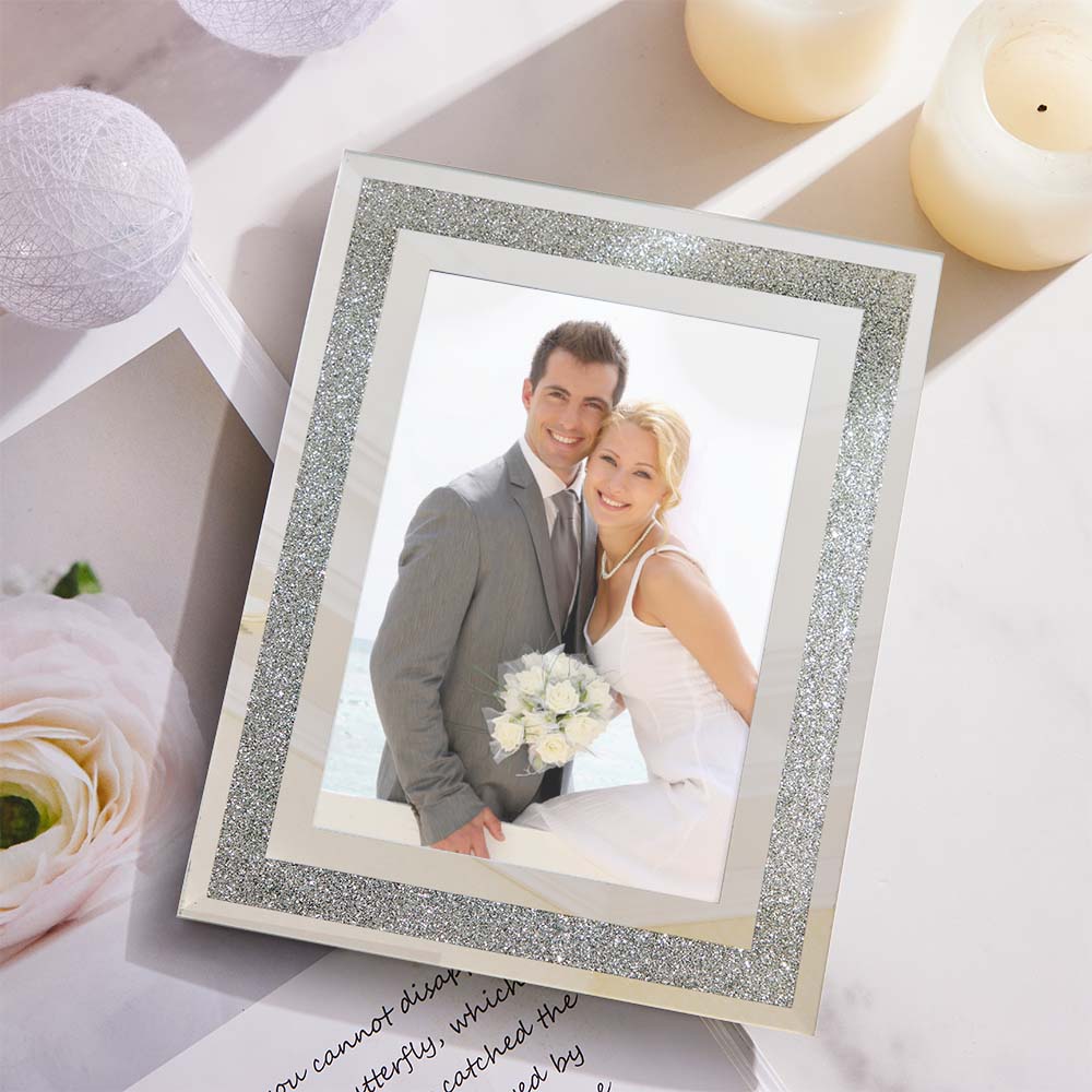 Custom Photo Frame Photo Holder Glass Mirror with Sparkling Crystal Boarder Gift for Her