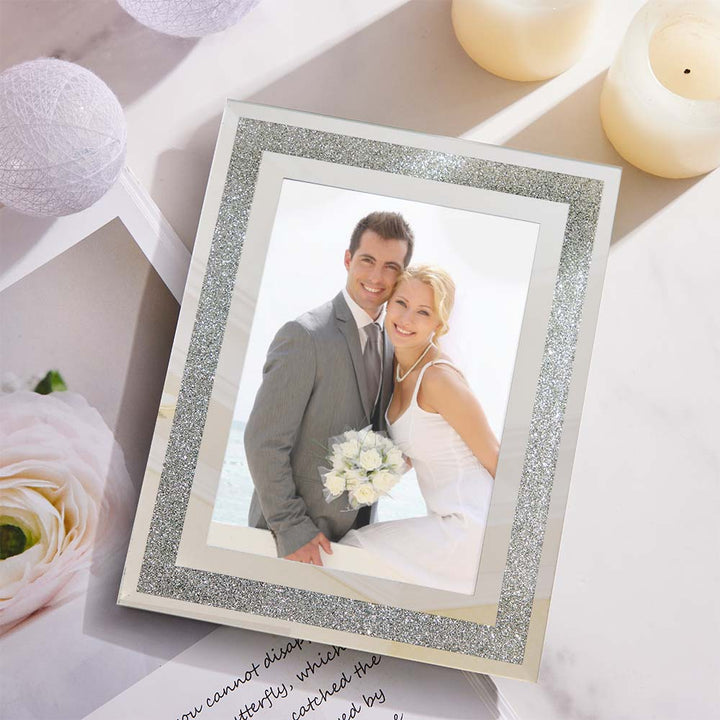 Custom Photo Frame Photo Holder Glass Mirror with Sparkling Crystal Boarder Gift for Her