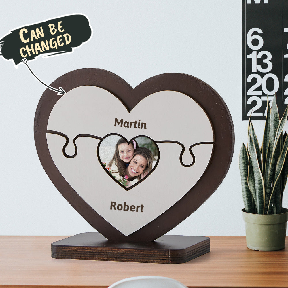 Personalised Name Heart Wooden Puzzle Ornaments Gifts for Mum