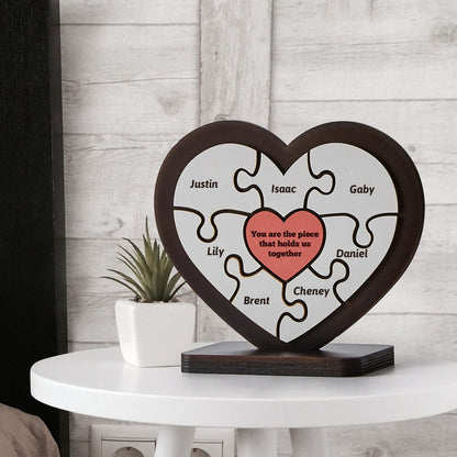 Personalised Name Heart Wooden Puzzle Ornaments Gifts for Mum