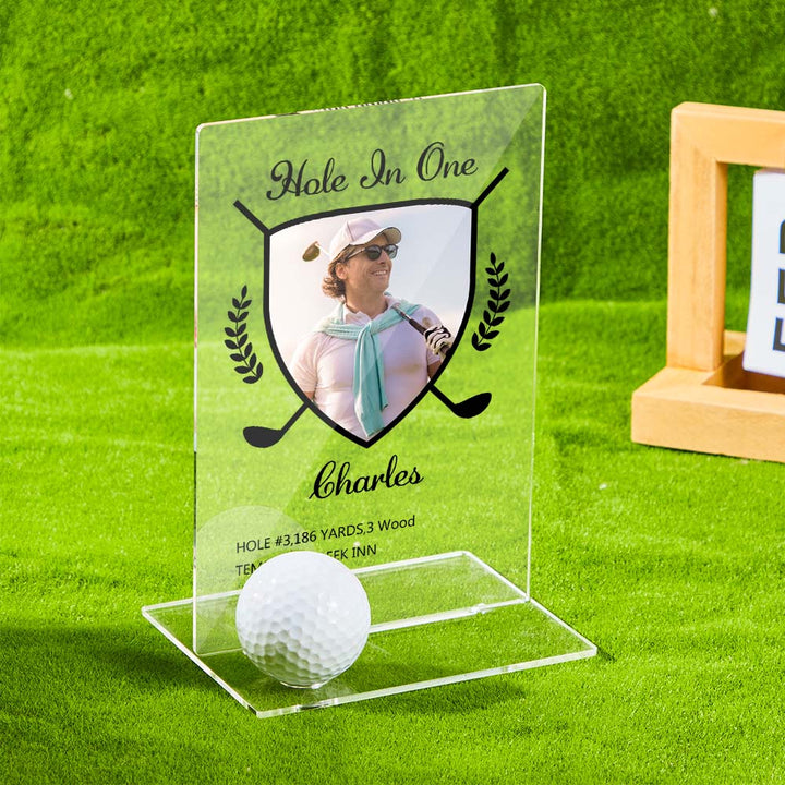 Personalized Photo Acrylic Golf Plaque (Without Golf Ball) - Custom Golf Ball Display Award Trophy Gifts for Golf Lover