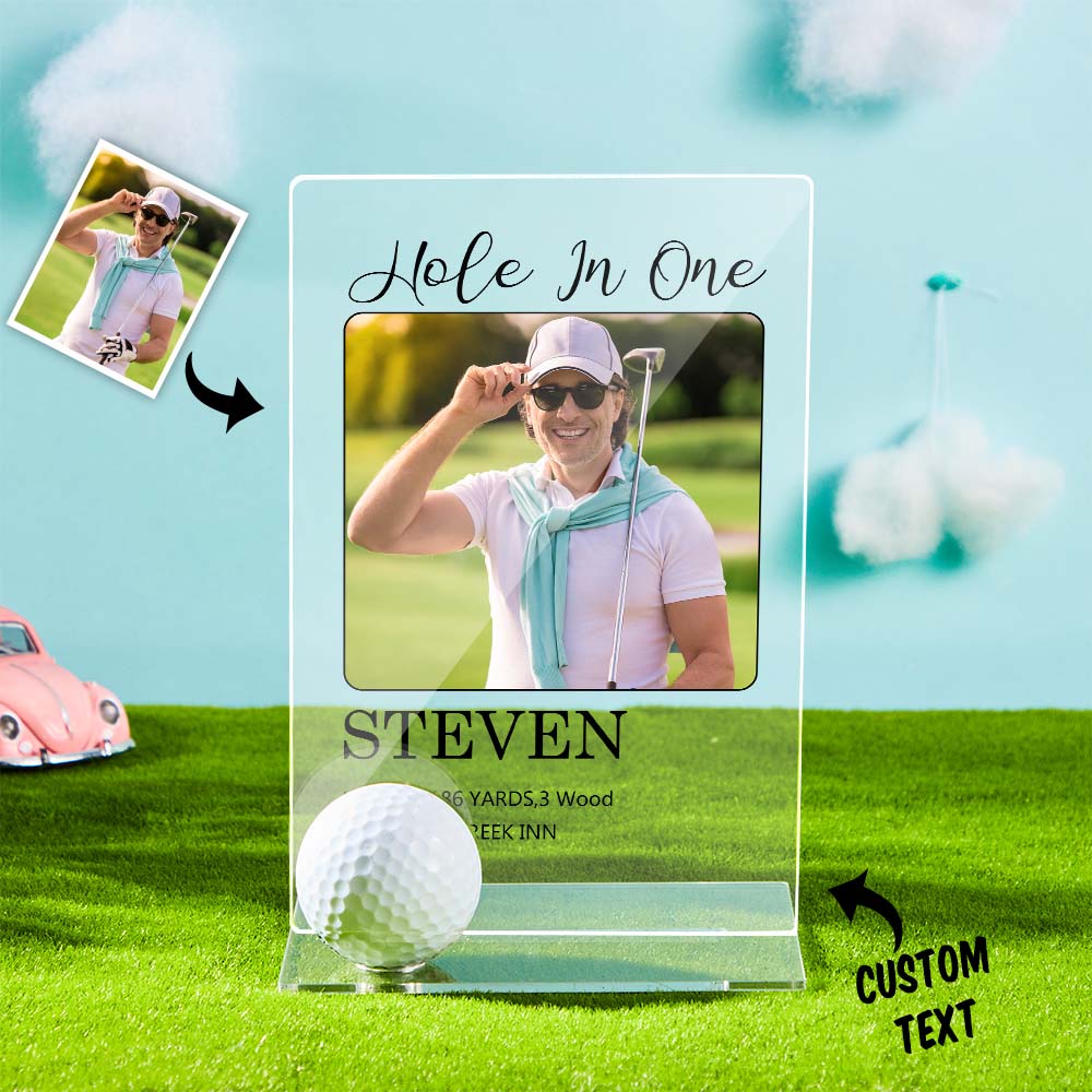 Personalized Photo Acrylic Golf Plaque (Without Golf Ball) - Custom Golf Ball Display Hole in One Plaque Gifts for Golf Lover