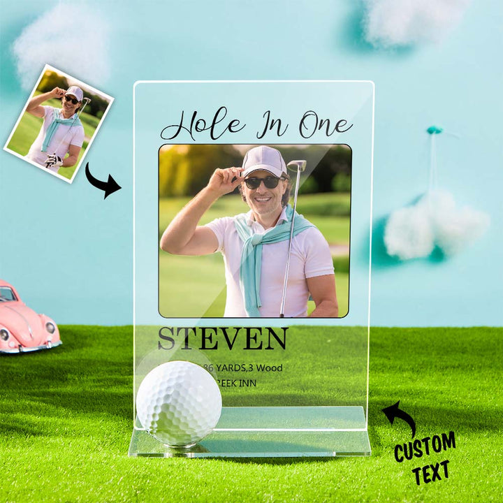 Personalized Photo Acrylic Golf Plaque (Without Golf Ball) - Custom Golf Ball Display Hole in One Plaque Gifts for Golf Lover