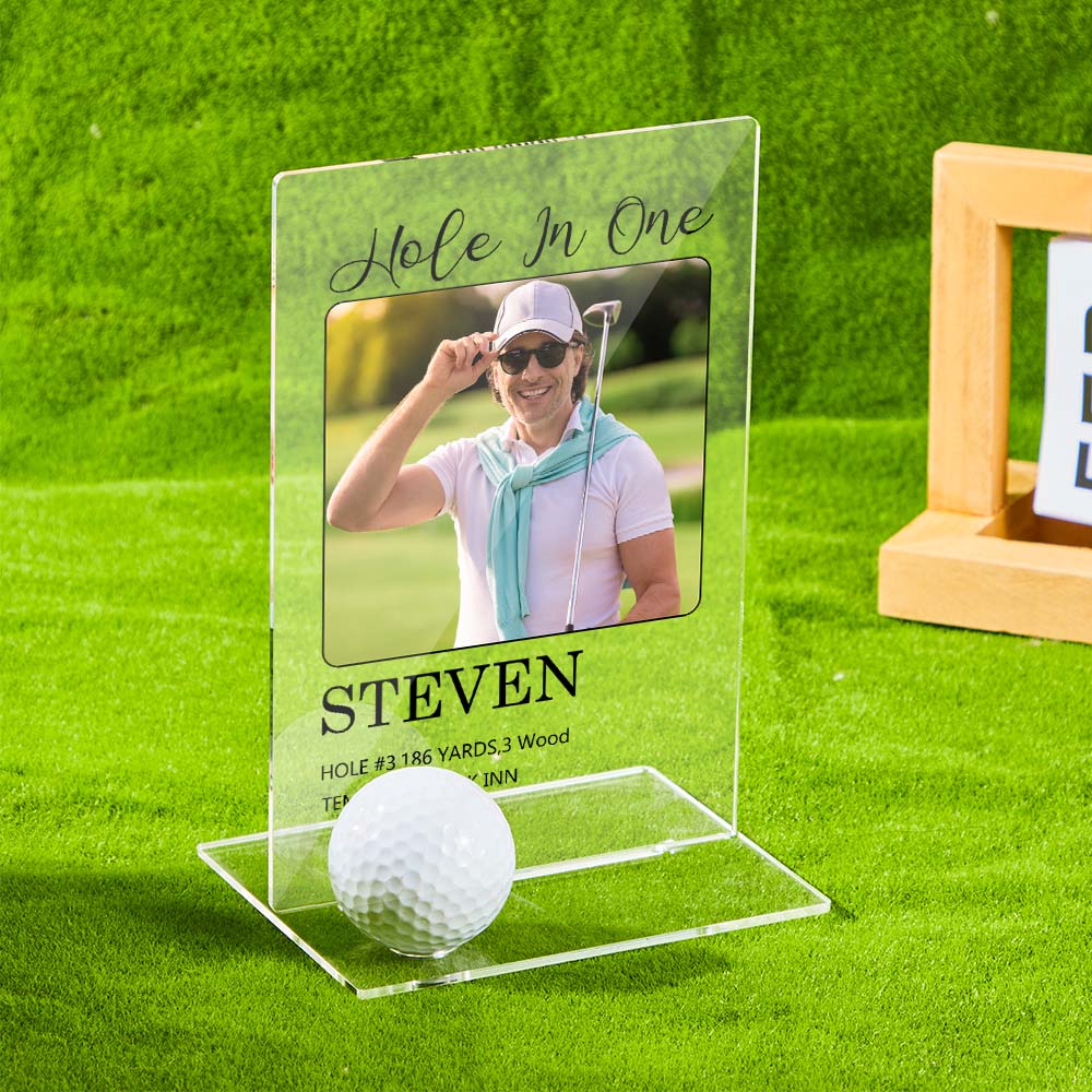 Personalized Photo Acrylic Golf Plaque (Without Golf Ball) - Custom Golf Ball Display Hole in One Plaque Gifts for Golf Lover