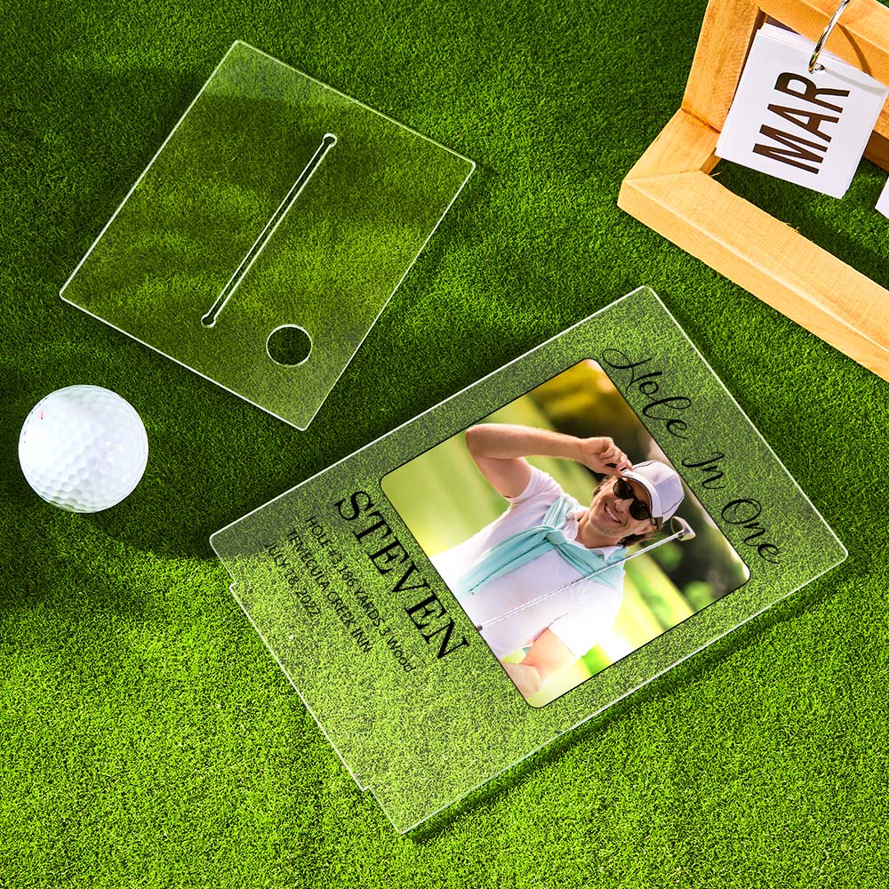 Personalized Photo Acrylic Golf Plaque (Without Golf Ball) - Custom Golf Ball Display Hole in One Plaque Gifts for Golf Lover