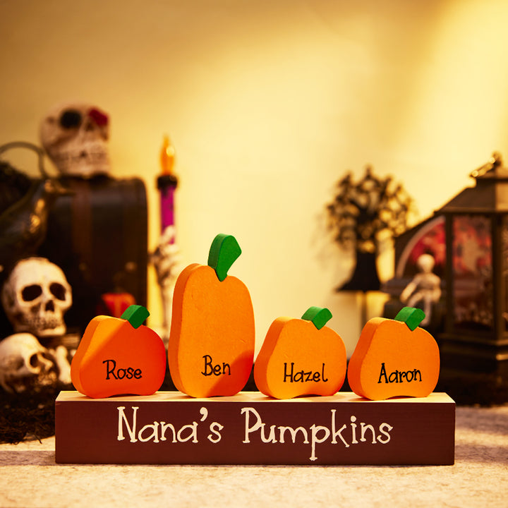 Custom Name Pumpkin Ornaments with Wooden Base – Personalized Halloween Gift