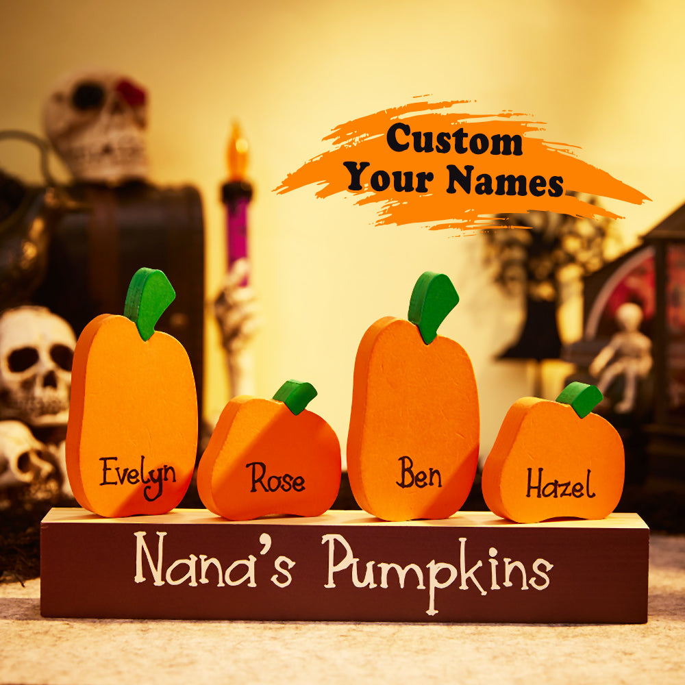 Custom Name Pumpkin Ornaments with Wooden Base – Personalized Halloween Gift