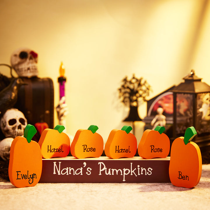 Custom Name Pumpkin Ornaments with Wooden Base – Personalized Halloween Gift