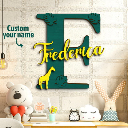 Personalized Jungle Name Sign Wooden Letter Initial Wall Plaque