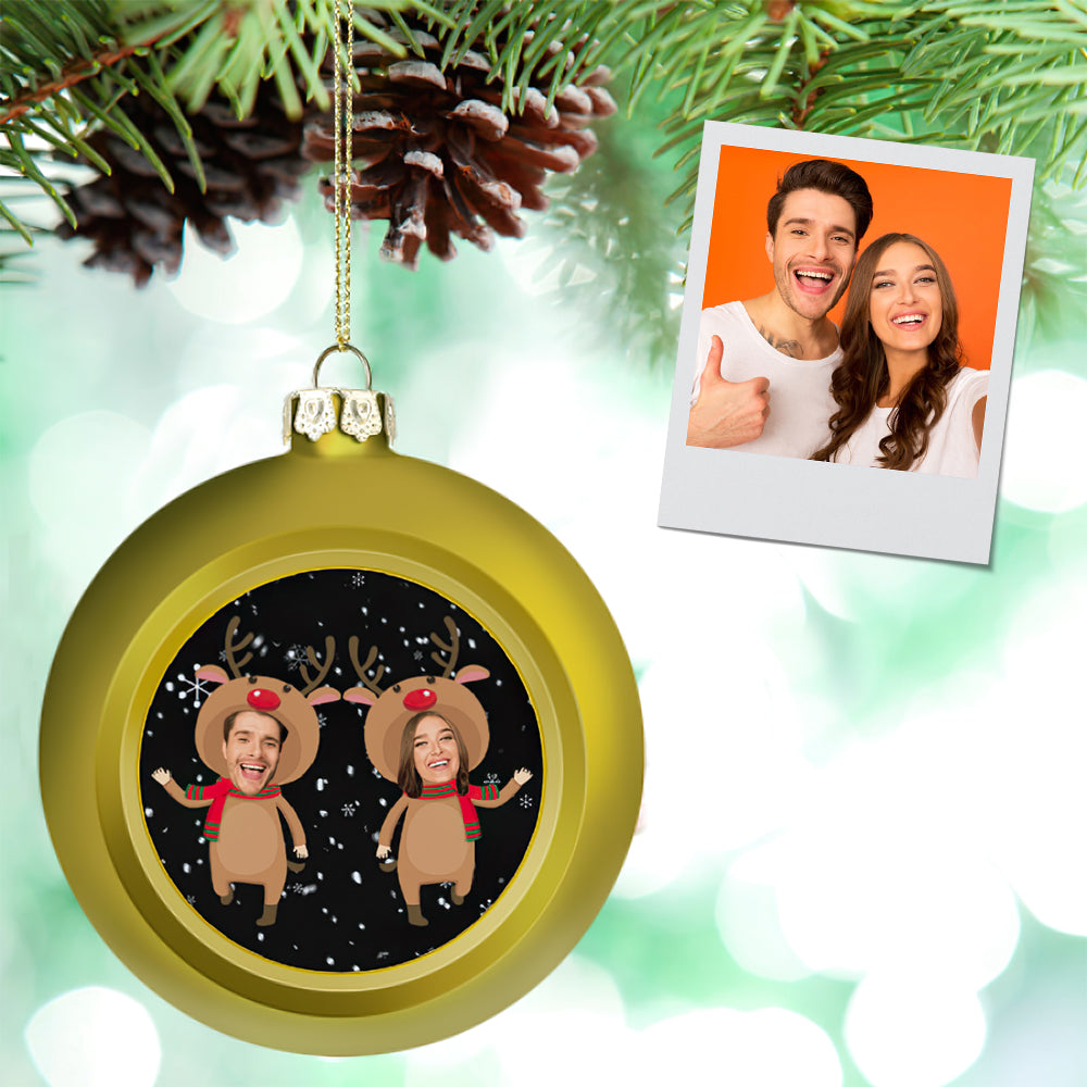 Personalized Face Reindeer Body Christmas Ball Ornament – Custom Holiday Tree Decoration