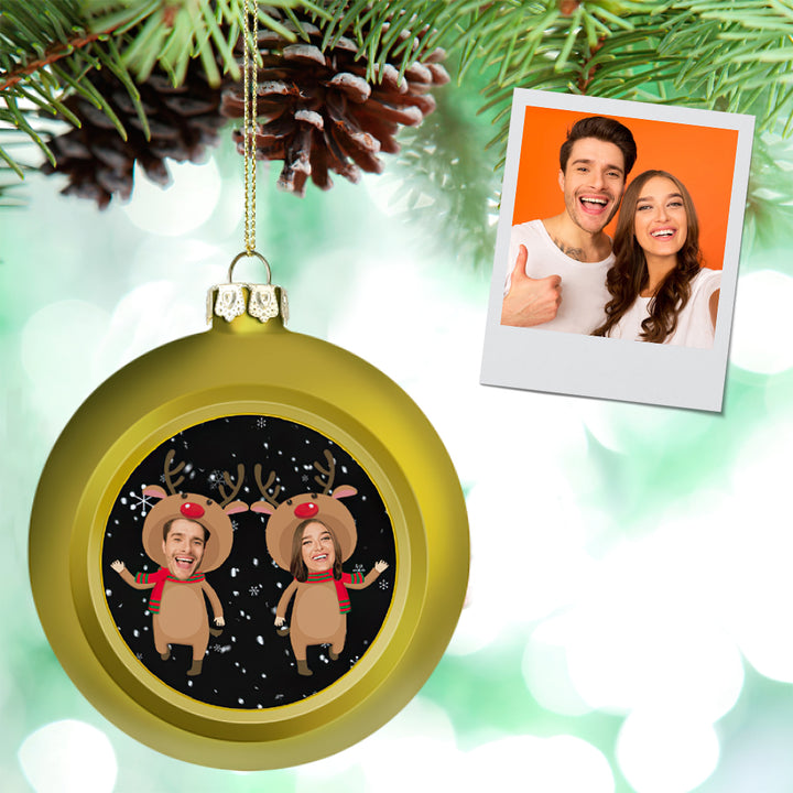 Personalized Face Reindeer Body Christmas Ball Ornament – Custom Holiday Tree Decoration