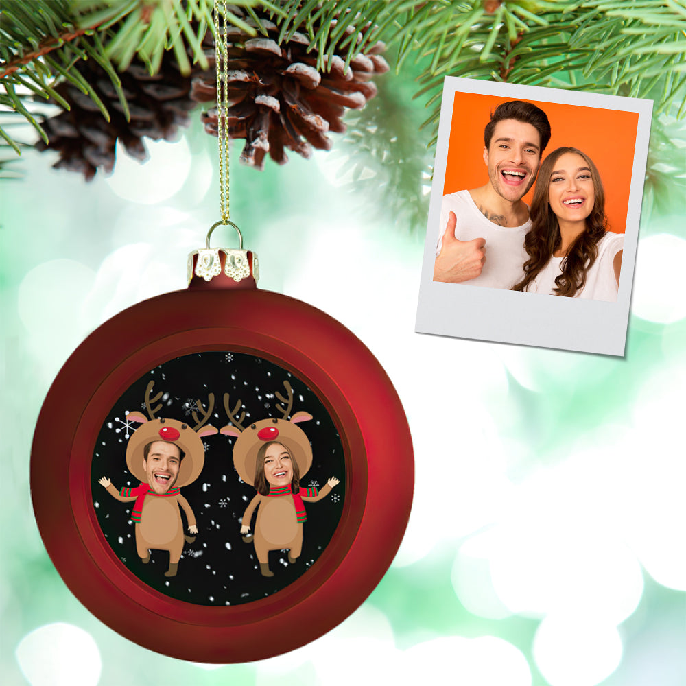 Personalized Face Reindeer Body Christmas Ball Ornament – Custom Holiday Tree Decoration