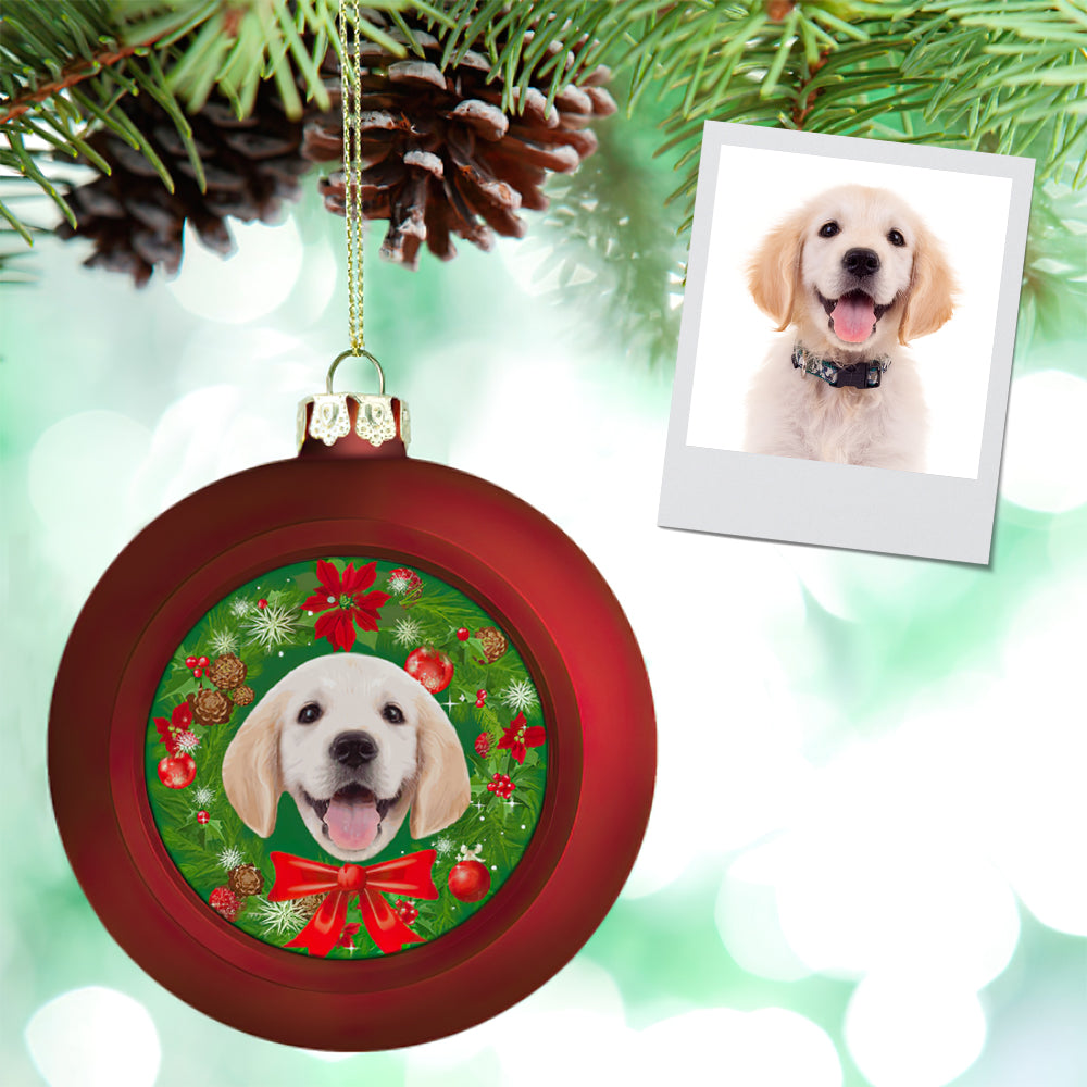 Personalized Pet Photo Christmas-Themed Ornament – Custom Holiday Tree Decoration