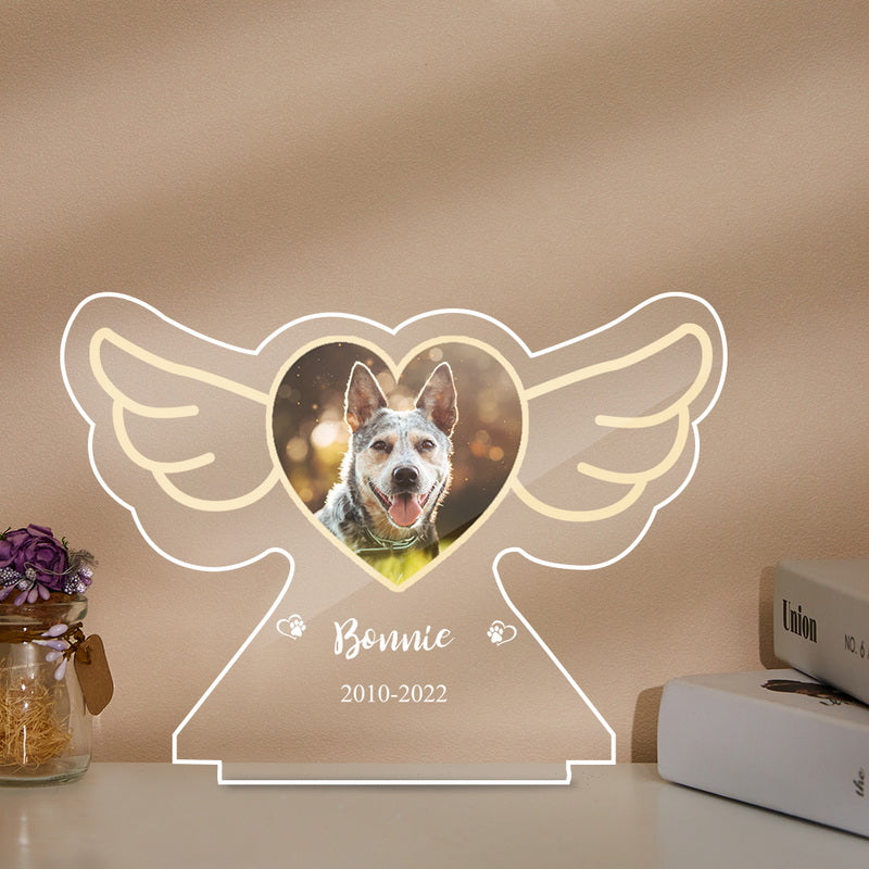 Personalized Pet Photo Lamp Custom Name Angel Wings Night Light