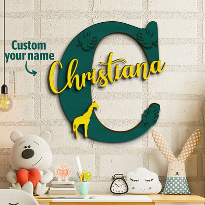 Personalized Jungle Name Sign Wooden Letter Initial Wall Plaque