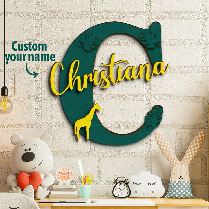 Personalized Jungle Name Sign Wooden Letter Initial Wall Plaque