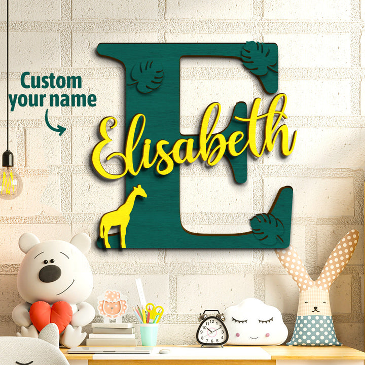 Personalized Jungle Name Sign Wooden Letter Initial Wall Plaque