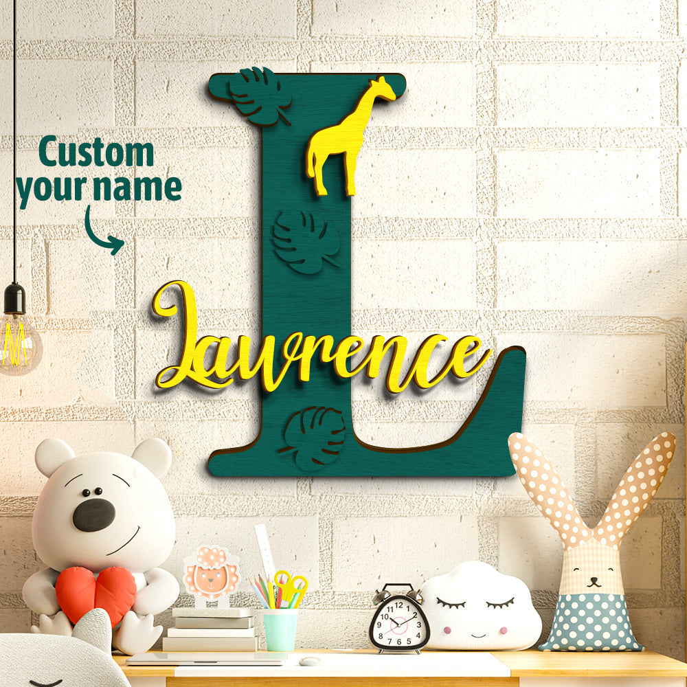 Personalized Jungle Name Sign Wooden Letter Initial Wall Plaque
