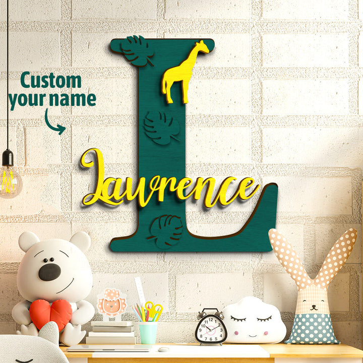 Personalized Jungle Name Sign Wooden Letter Initial Wall Plaque