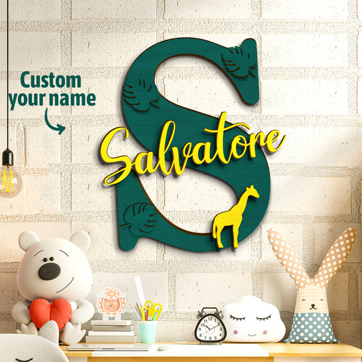 Personalized Jungle Name Sign Wooden Letter Initial Wall Plaque