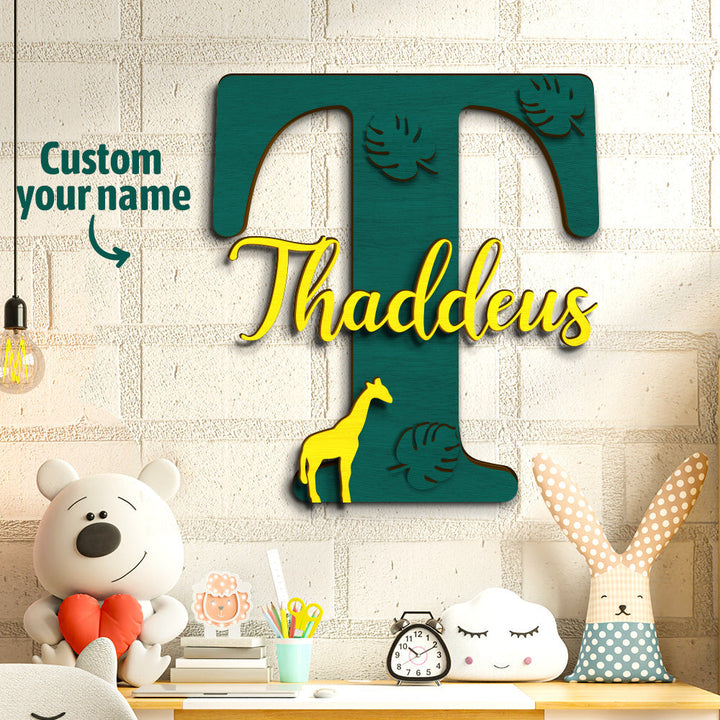 Personalized Jungle Name Sign Wooden Letter Initial Wall Plaque