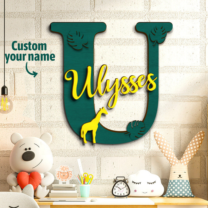 Personalized Jungle Name Sign Wooden Letter Initial Wall Plaque