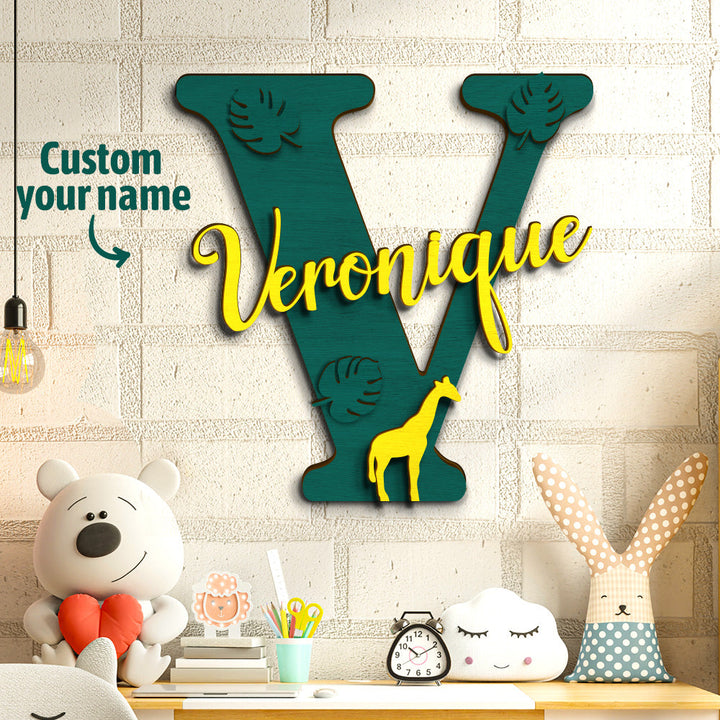 Personalized Jungle Name Sign Wooden Letter Initial Wall Plaque