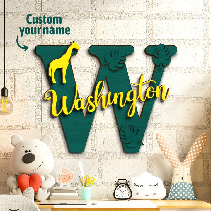 Personalized Jungle Name Sign Wooden Letter Initial Wall Plaque