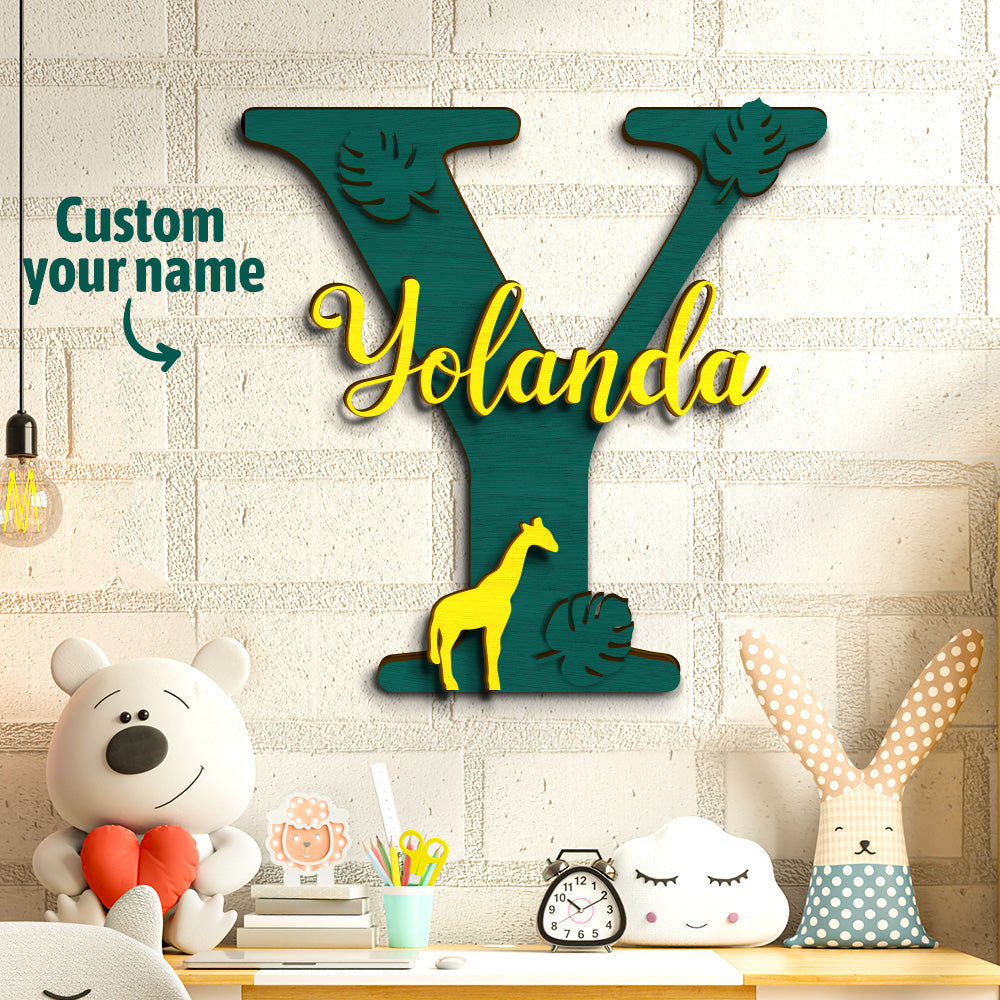 Personalized Jungle Name Sign Wooden Letter Initial Wall Plaque
