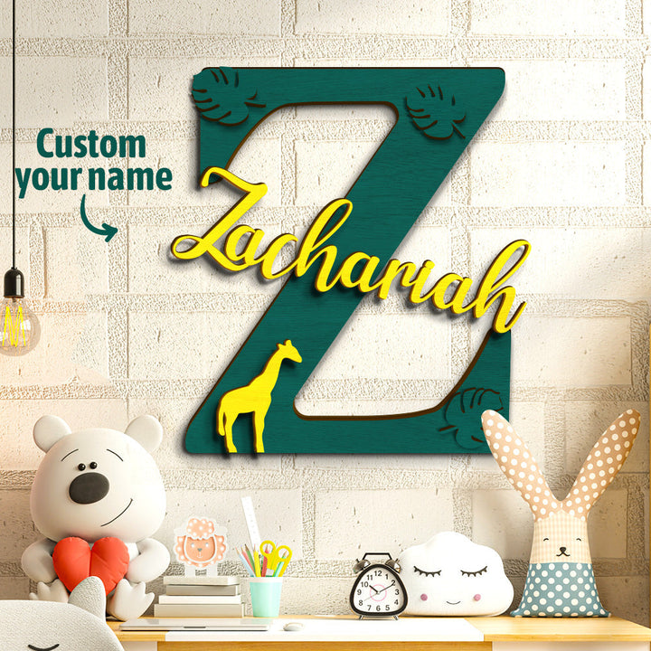 Personalized Jungle Name Sign Wooden Letter Initial Wall Plaque