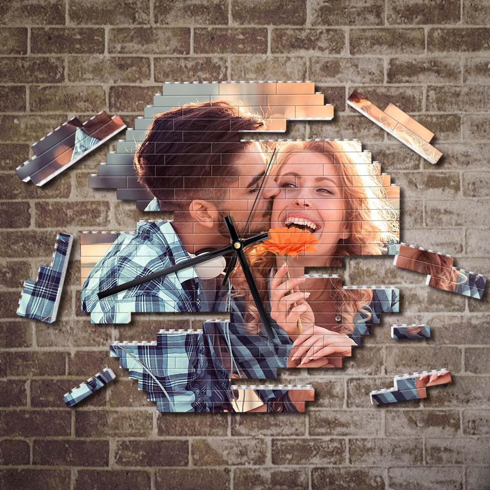 Custom Building Blocks Desk Clock Wall Clock Personalized Puzzle Custom Photo Brick Clock Gift For Couple