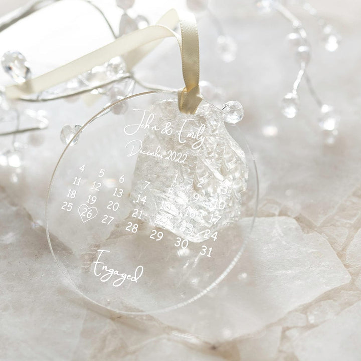 Custom Clear Acrylic Wedding Ornament with Names and Date Personalized Engaged Ornament Gift for the Couple