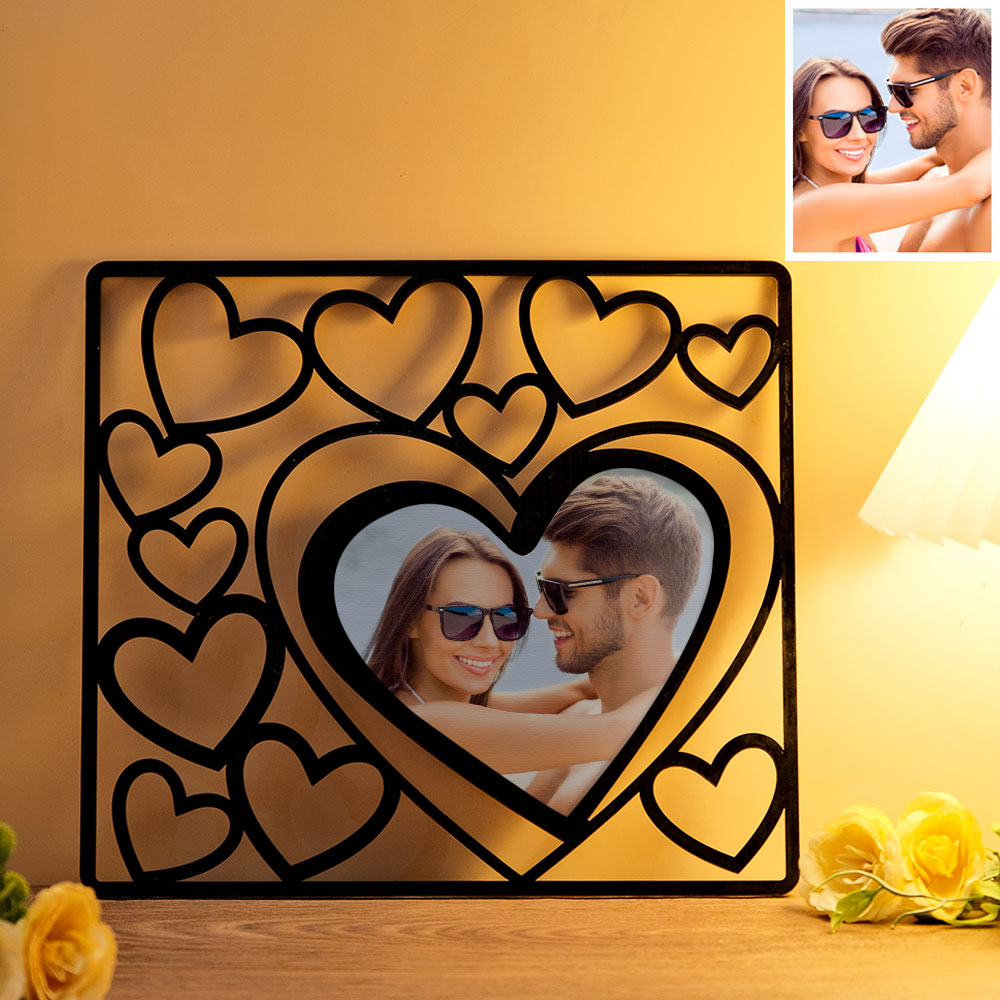 Custom Heart-shaped Photo Frame Wood Acrylic Photo Decor Anniversary Gift for Lover