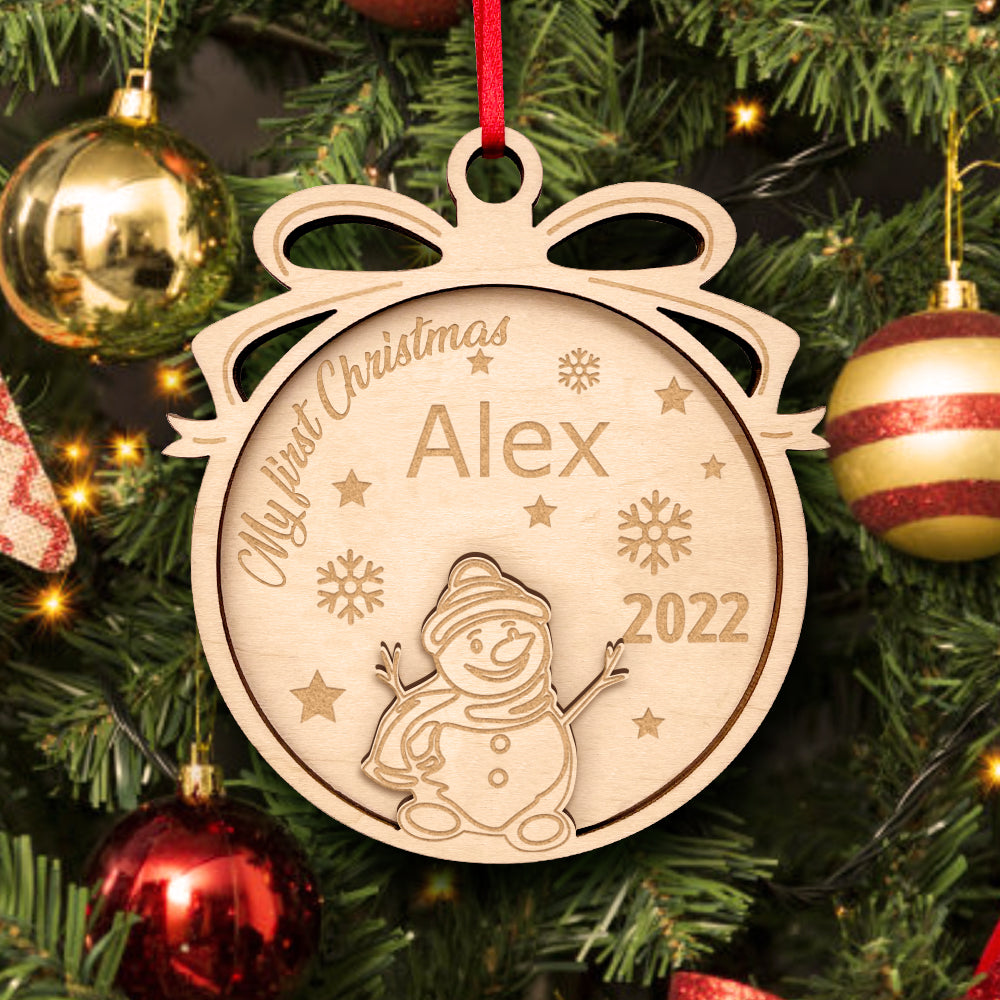 Personalized Wooden Cute Animals My first Christmas Ornament Holiday Gift for Kids Family