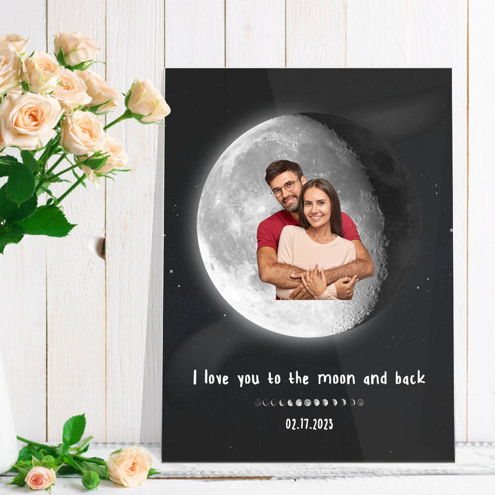 Custom Moon Phases Plaque Decor With Photo/Calendar Anniversary Gift For Couple