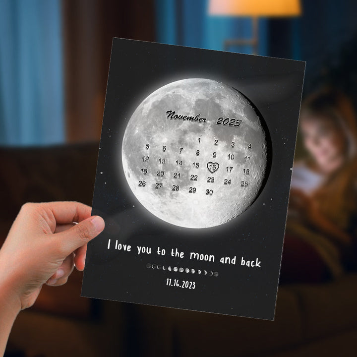 Custom Moon Phases Plaque Decor With Photo/Calendar Anniversary Gift For Couple