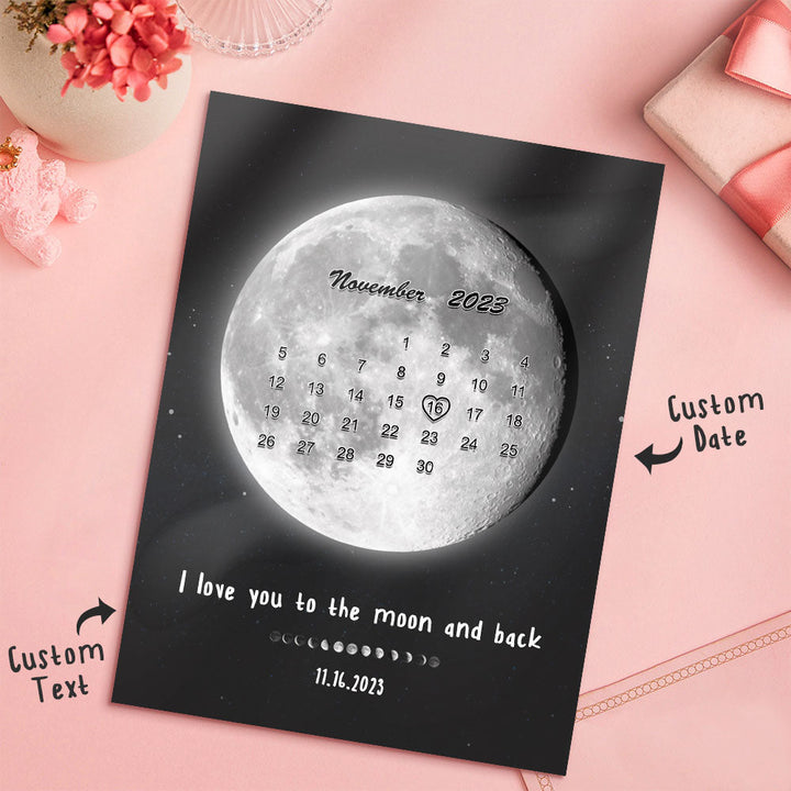 Custom Moon Phases Plaque Decor With Photo/Calendar Anniversary Gift For Couple