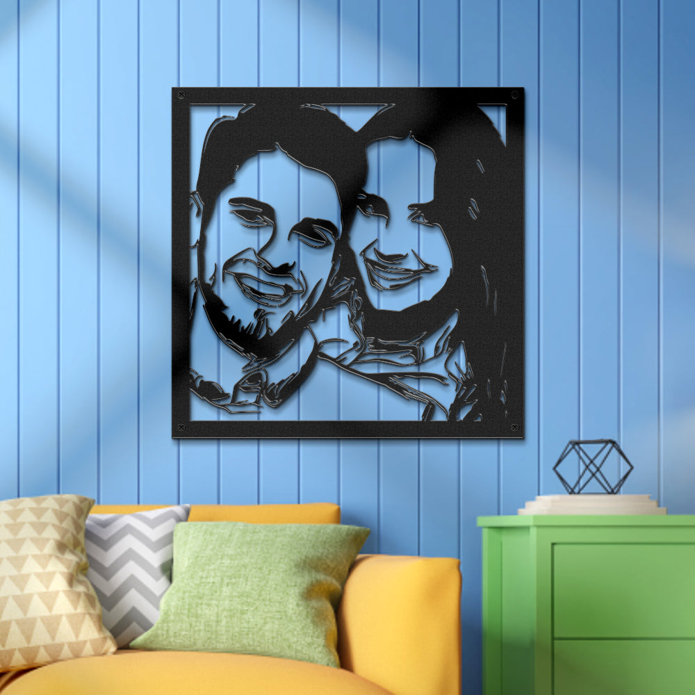 Custom Portrait Metal Wall Art Personalized Couple Photo LED Lights Decor Gift for Lover