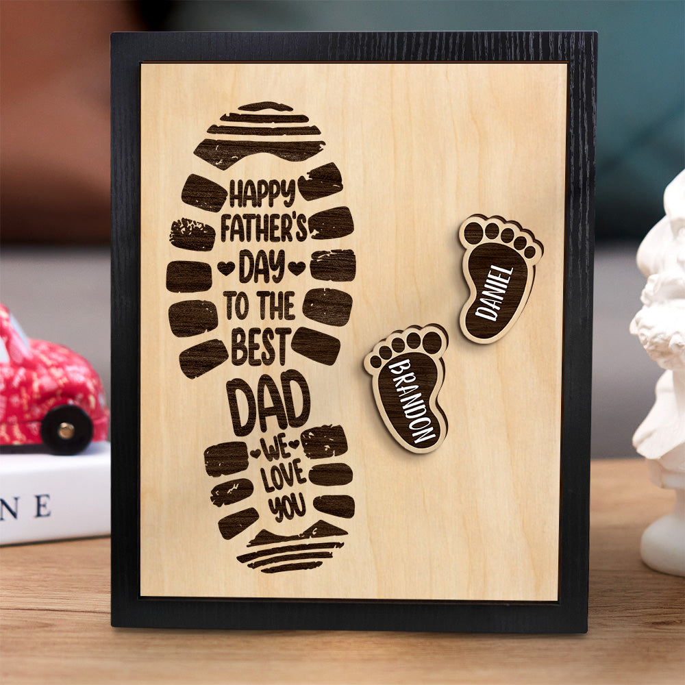 Personalized Footprints Wooden Frame Custom Family Member Names Father's Day Gift