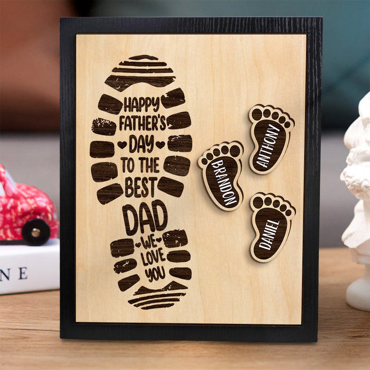 Personalized Footprints Wooden Frame Custom Family Member Names Father's Day Gift