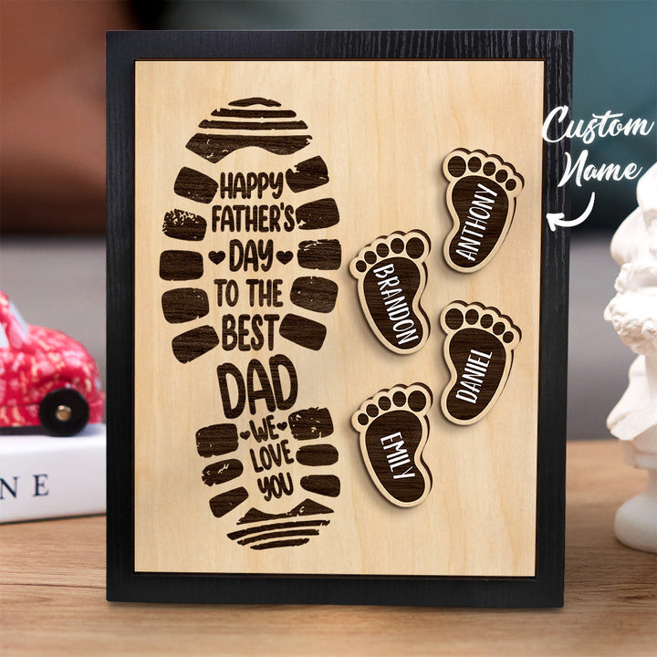 Personalized Footprints Wooden Frame Custom Family Member Names Father's Day Gift
