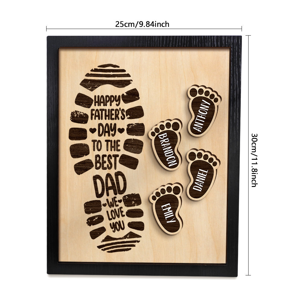 Personalized Footprints Wooden Frame Custom Family Member Names Father's Day Gift