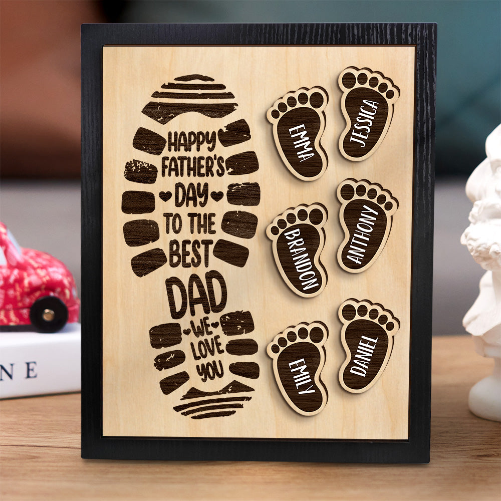Personalized Footprints Wooden Frame Custom Family Member Names Father's Day Gift